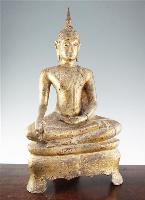 A large Thai gilt bronze seated figure of Buddha, 66.5cm